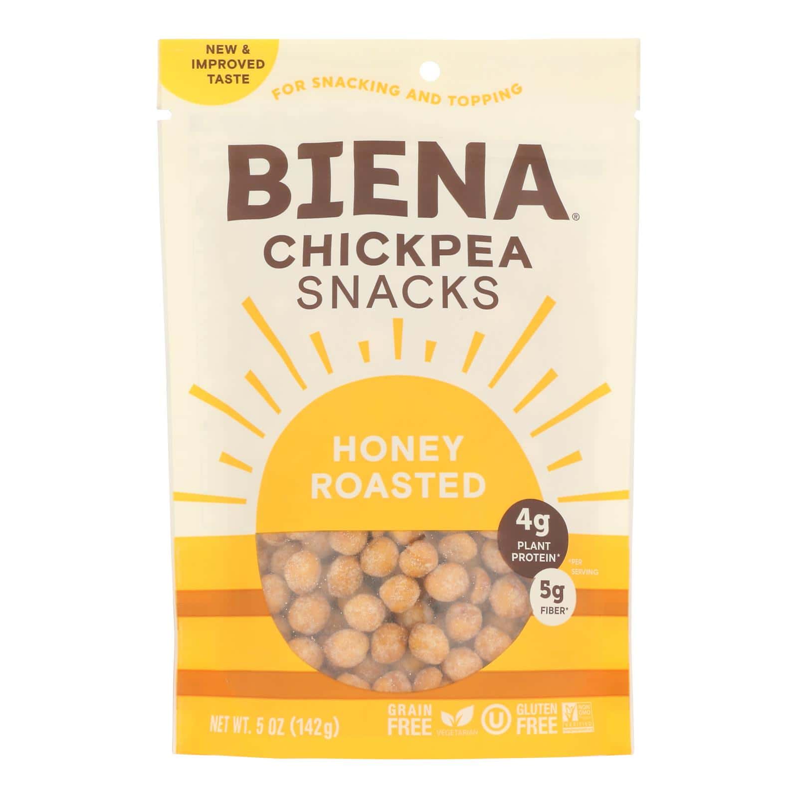Biena Chickpea Snacks - Honey Roasted - Case of 8 - 5 oz.