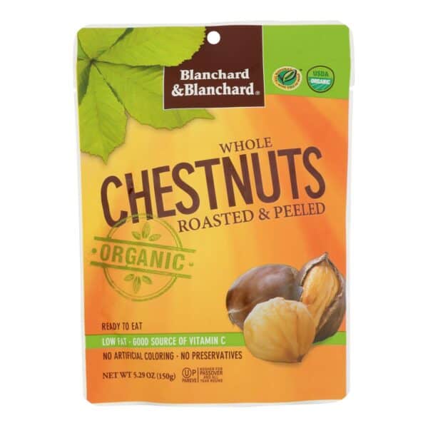 Blanchard and Blanchard Organic Whole Chestnuts - Roasted and Peeled - Case of 12 - 5.2 oz.