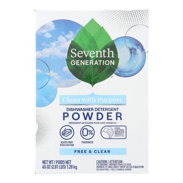 Seventh Generation Auto Dish Powder - Free and Clear - Case of 12 - 45 oz.