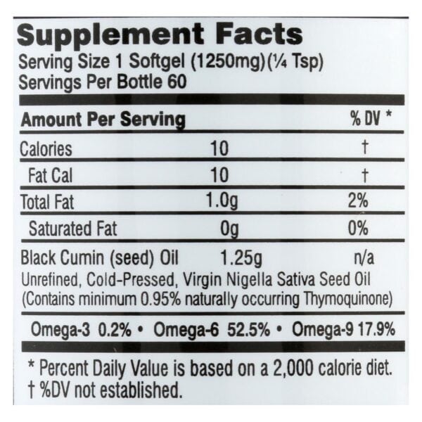 Black Seed Oil - 1250 mg - 60 Softgel Capsules - Image 2