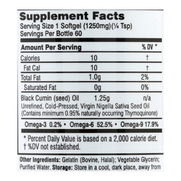 Black Seed Oil - 1250 mg - 60 Softgel Capsules - Image 3