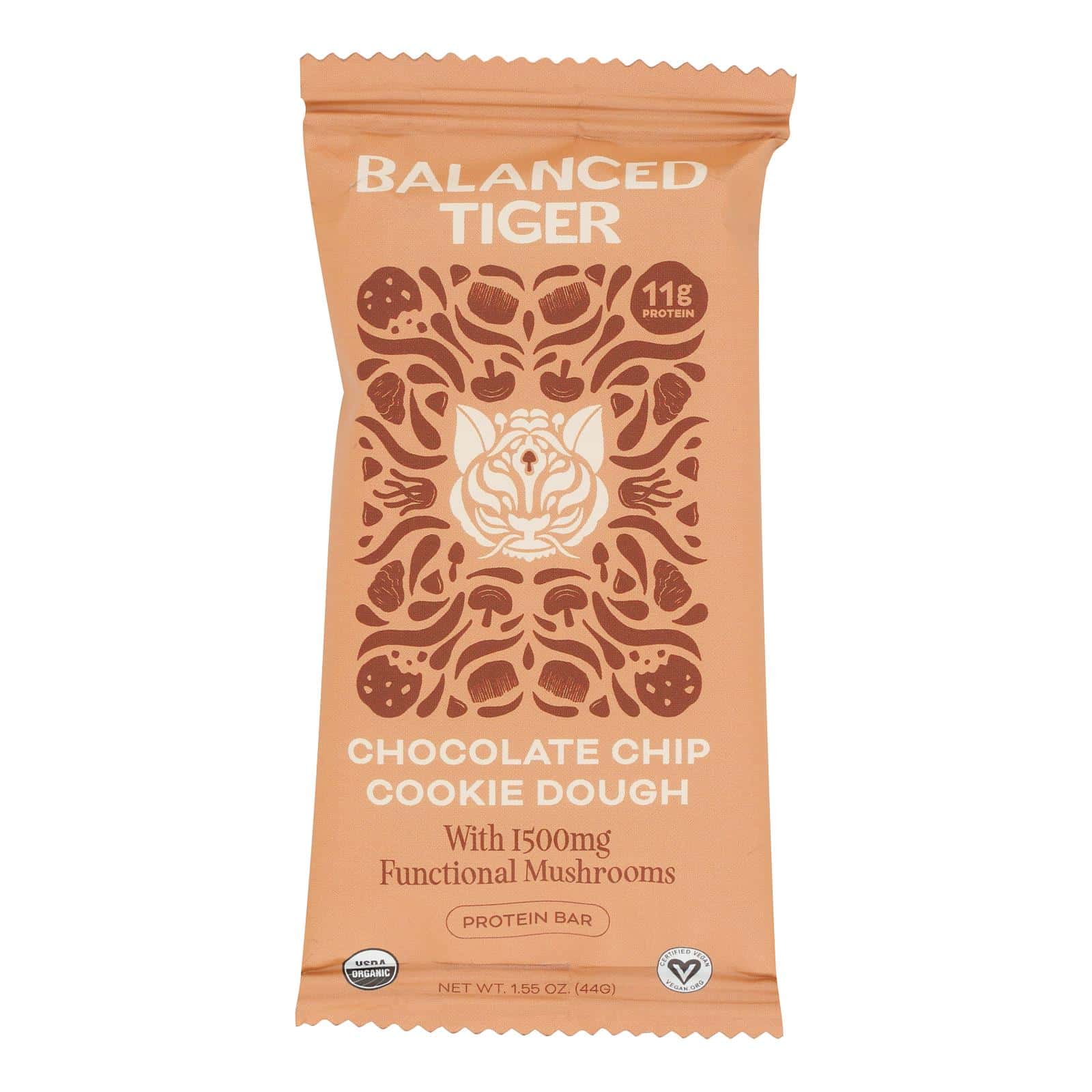 Balanced Tiger - Bar Protein Chocolate Chip Cookie Dough - Case of 12 - 1.55 Ounces
