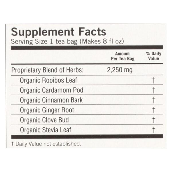 Yogi Organic Herbal Tea Caffeine Free Chai Rooibos - 16 Tea Bags - Case of 6 - Image 2
