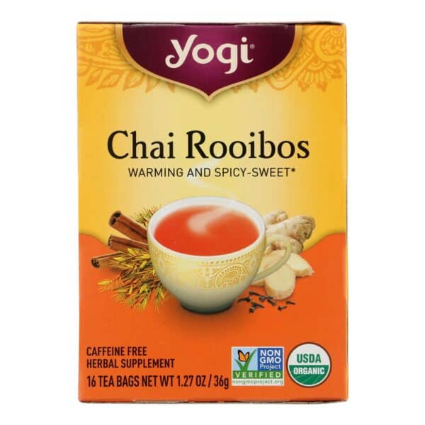 Yogi Organic Herbal Tea Caffeine Free Chai Rooibos - 16 Tea Bags - Case of 6