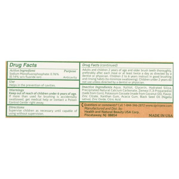 Sprinjene Natural Toothpaste - with Floride - 3.5 oz