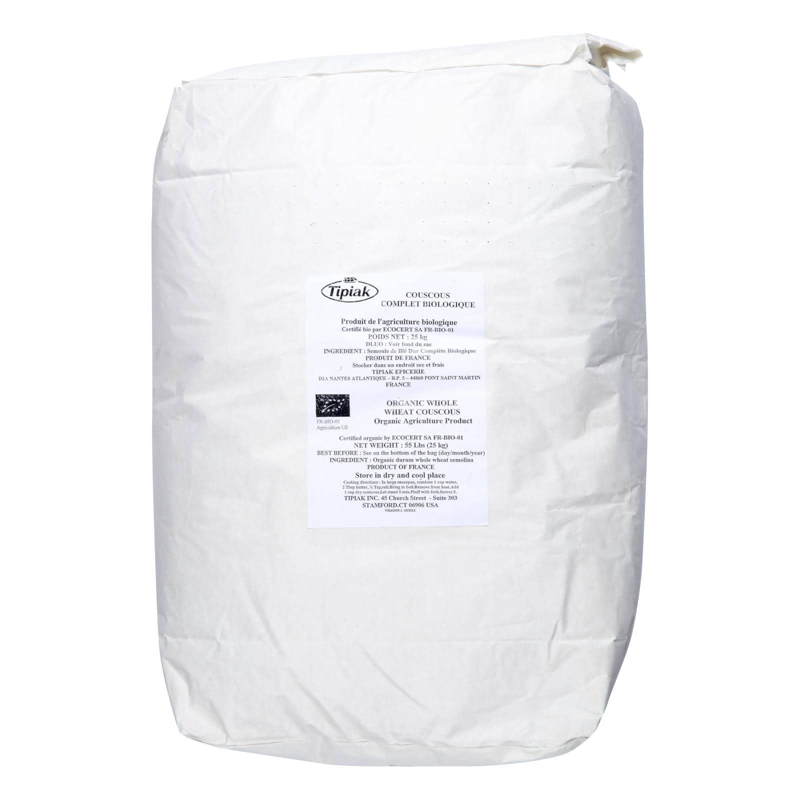 Bulk Grains Couscous Organic Whole Wheat French - Single Bulk Item - 55LB