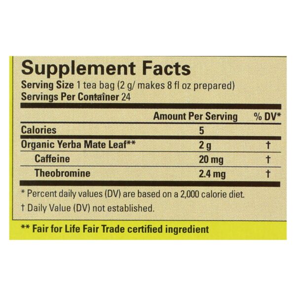 Ecoteas Organic Yerba Mate Unsmoked Green Energy Tea Bags - Case of 6 - 24 Bags - Image 2
