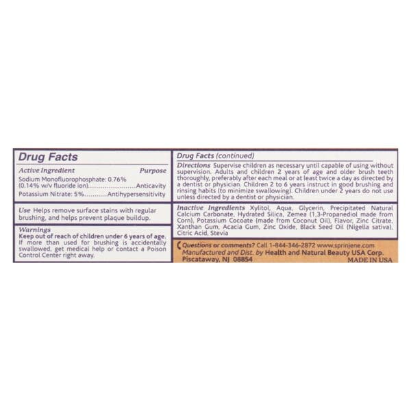 Sprinjene Natural Toothpaste - Sensative - Flouride - 3.5 oz