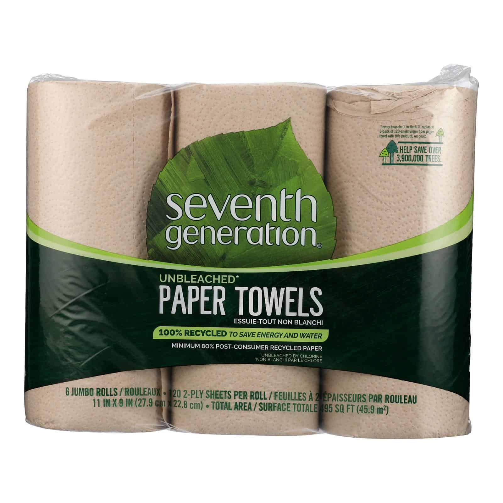 Seventh Generation Recycled Paper Towels - Unbleached - Case of 4 - 120 Count