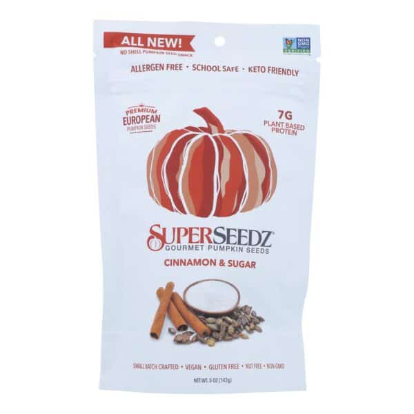 Superseedz Gourmet Pumpkin Seeds - Cinnamon and Sugar - Case of 6 - 5 oz.