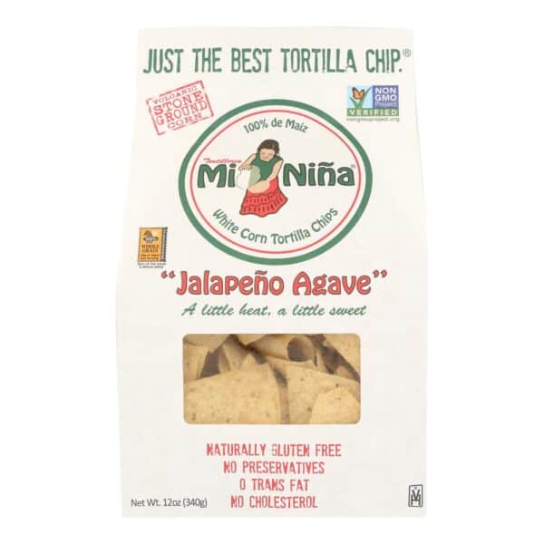 Mi Nina's White Corn Tortilla Chips With Jalapeno Aguave  - Case of 9 - 12 OZ - Image 2