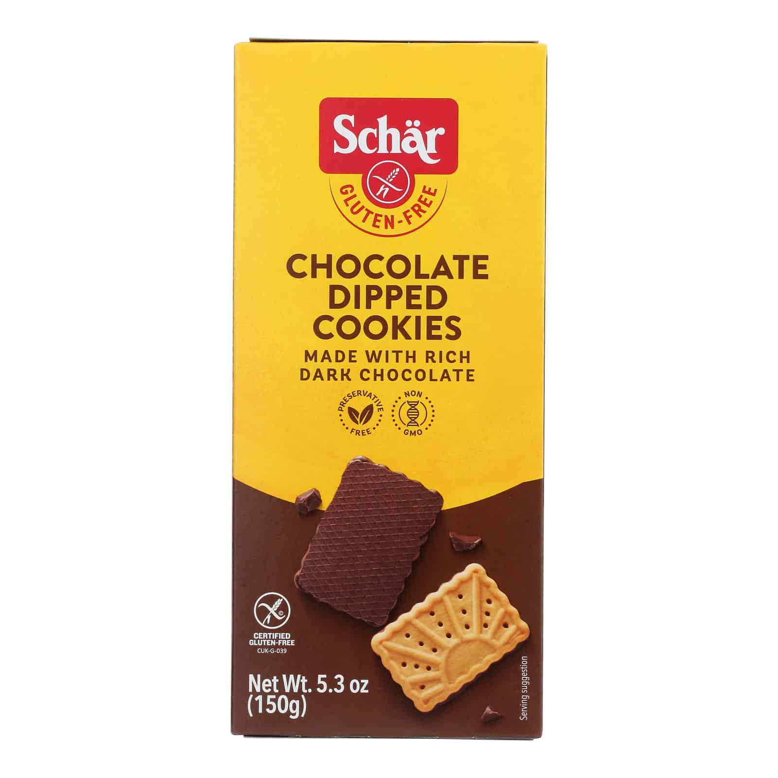 Schar Chocolate Dipped Cookies Gluten Free - Case of 12 - 5.3 oz.