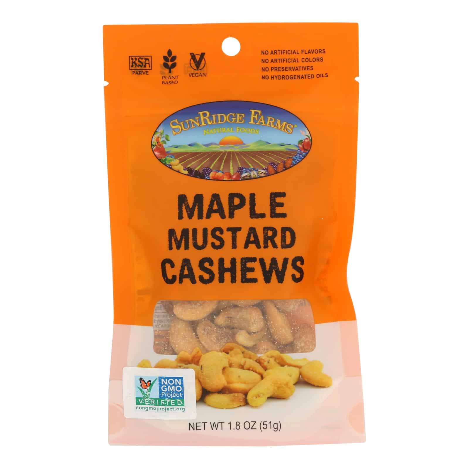 Sunridge Farms - Cashews Maple Mustard - Case of 8-1.8 OZ