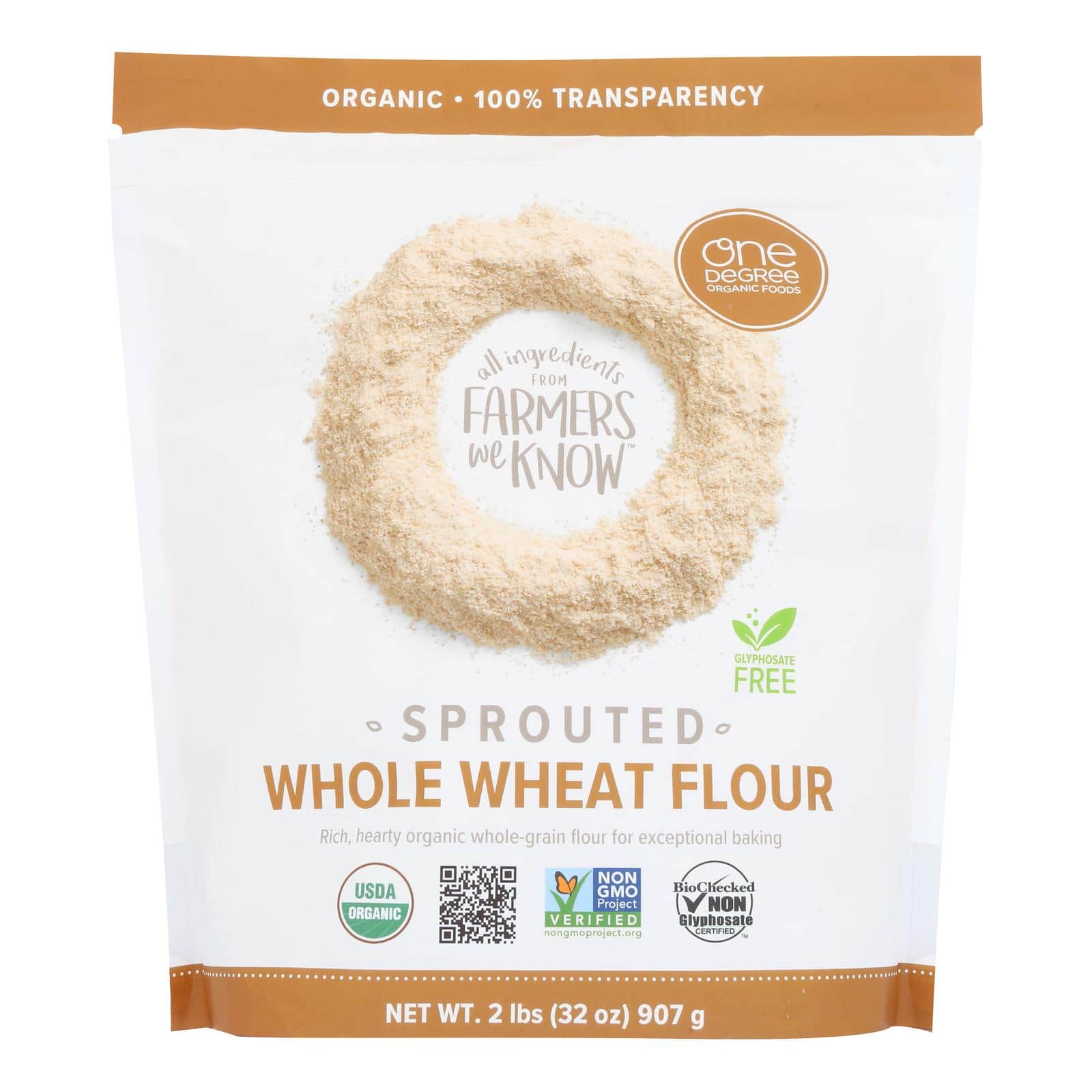 One Degree Organic Foods Sprouted Flour - Whole Wheat - Case of 6 - 32 oz. - Image 2