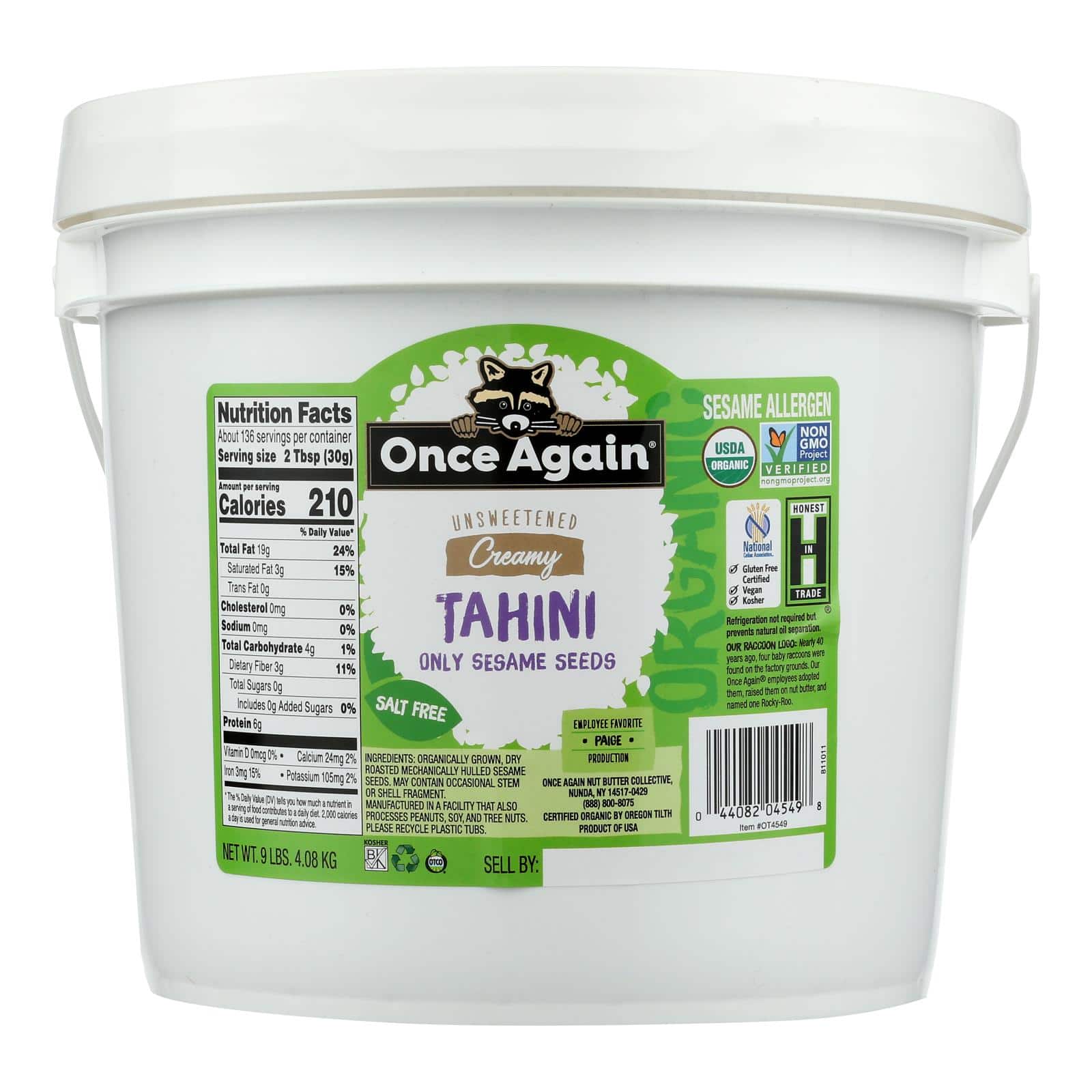 Once Again Sesame Tahini Organic - Single Bulk Item - 9LB - Image 2