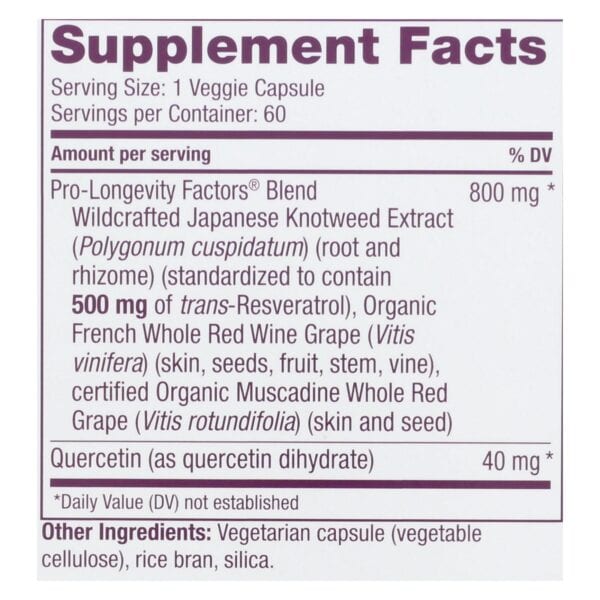 Reserveage Nutrition - Supp Resveratrol 500mg - 1 Each-60 VCAP - Image 2