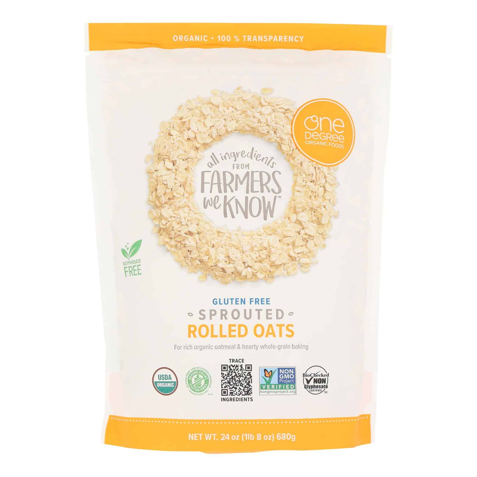 One Degree Organic Foods Organic Rolled Oats - Sprouted - Case of 4 - 24 oz - Image 3
