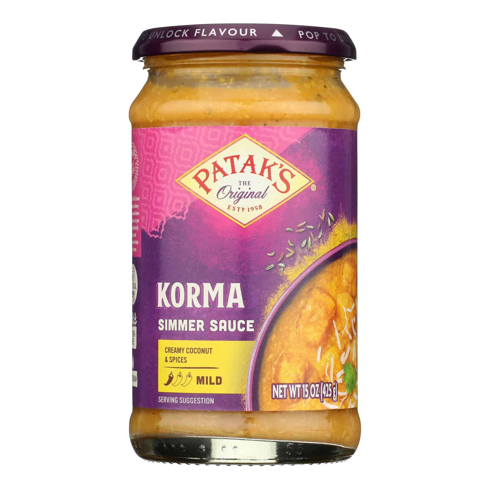 Pataks Simmer Sauce - Korma Curry - Mild - 15 oz - case of 6