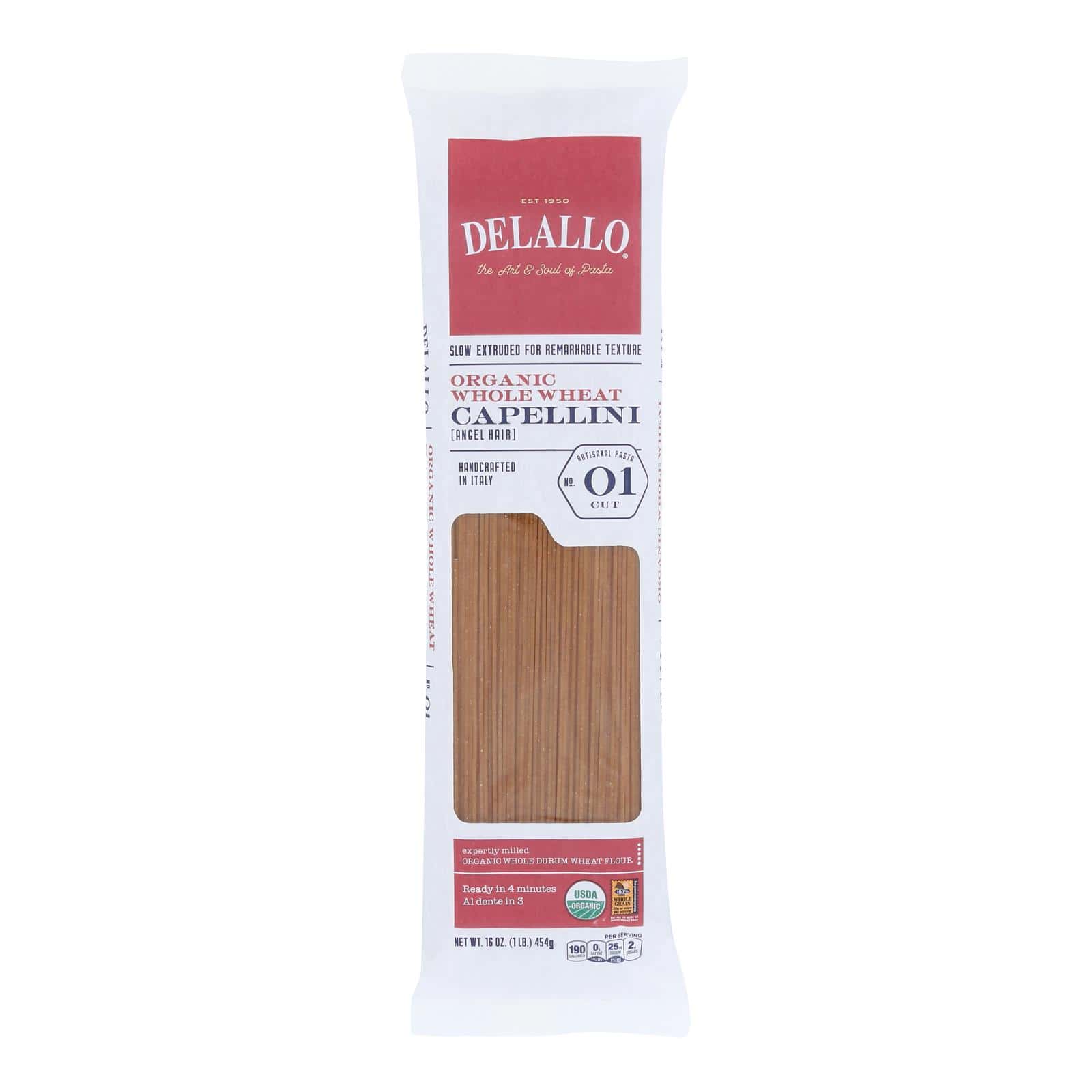 Delallo - Organic Whole Wheat Capellini Pasta - Case of 16 - 1 lb. - Image 2