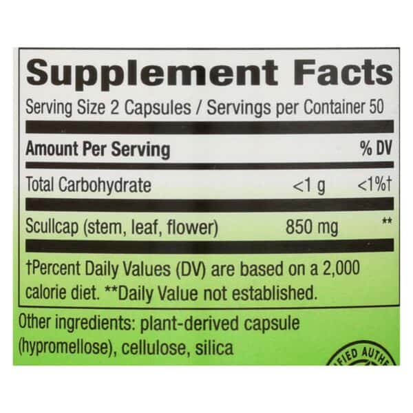 Nature's Way - Scullcap Herb - 100 Capsules - Image 2