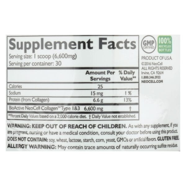 NeoCell Super Collagen Type 1 and 3 Powder - 6600 mg - 7 oz - Image 2
