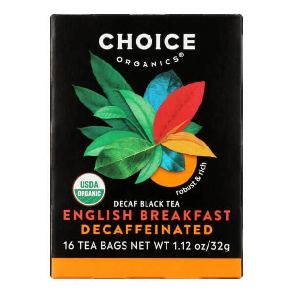 Choice Organic Black Tea - Decaffeinated English Breakfast - Case of 6 - 16 Bags