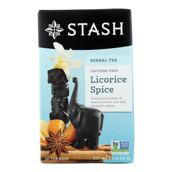 Stash Tea Company Premium Licorice Spice Herbal Tea - Caffeine Free - Case of 6 - 20 Bags