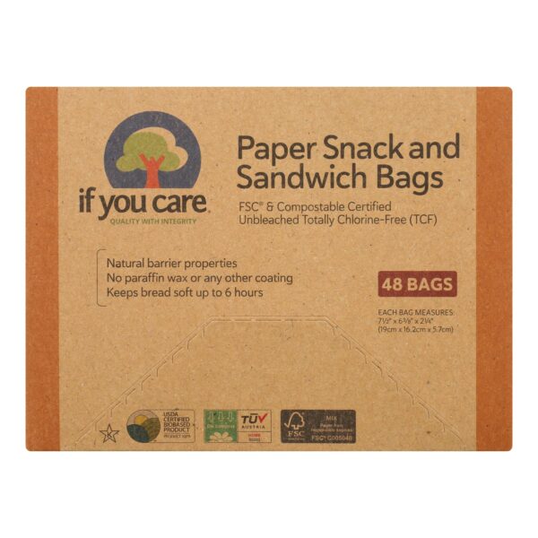 If You Care Bags - Snack and Sandwich - Paper - Unbleached - 48 Count - Case of 12
