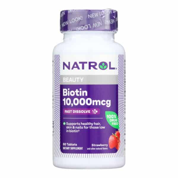 Natrol Biotin - Fast Dissolve - Strawberry - 10000 mcg - 60 Tablets