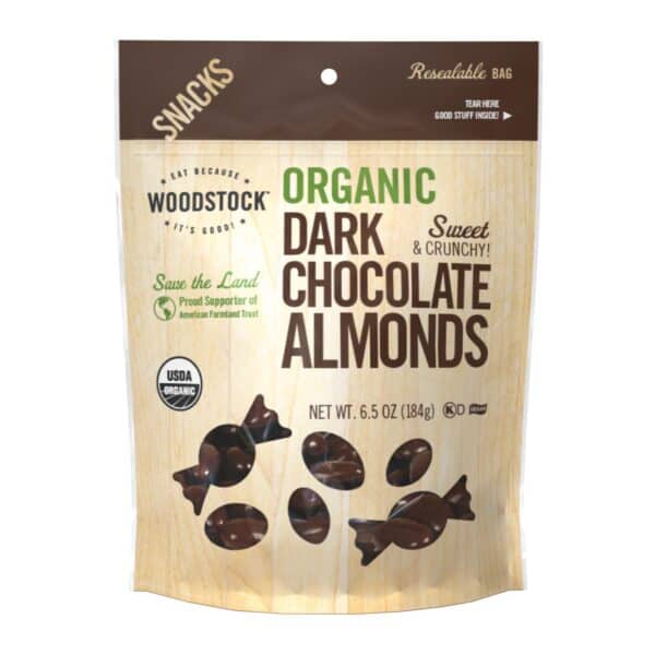 Woodstock Organic Dark Chocolate Almonds - Case of 8 - 6.5 OZ