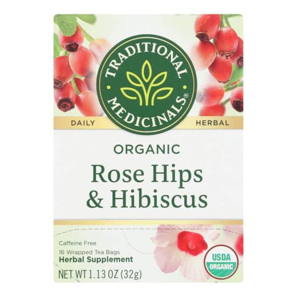 Traditional Medicinals Organic Herbal Tea - Rose Hips with Hibiscus - Case of 6 - 16 Count