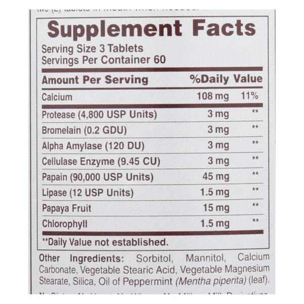 American Health - Super Papaya Enzyme Plus Chewable - 180 Chewable Tablets - Image 2