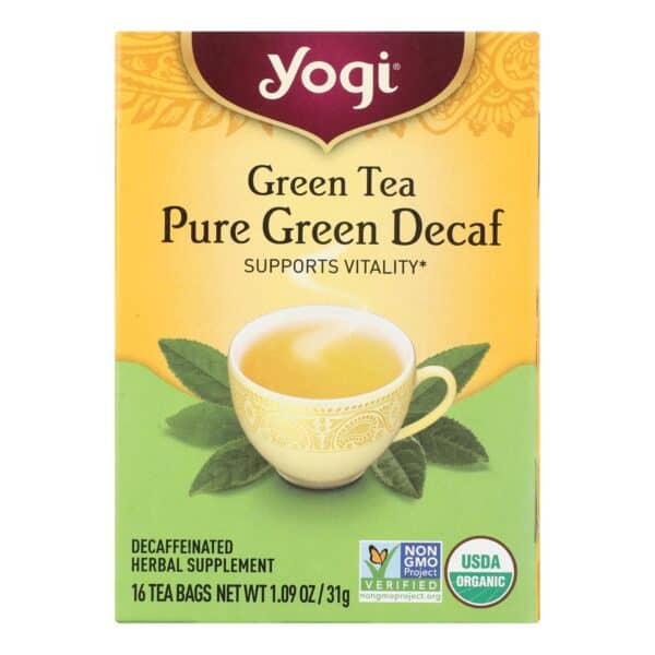 Yogi Organic Green Tea Caffeine Free - 16 Tea Bags - Case of 6