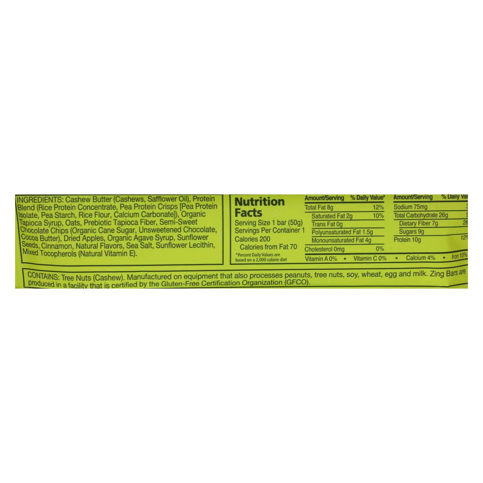 Zing Nutrition Bar - Oatmeal Chocolate Chip - Case of 12 - 1.76 oz. - Image 2