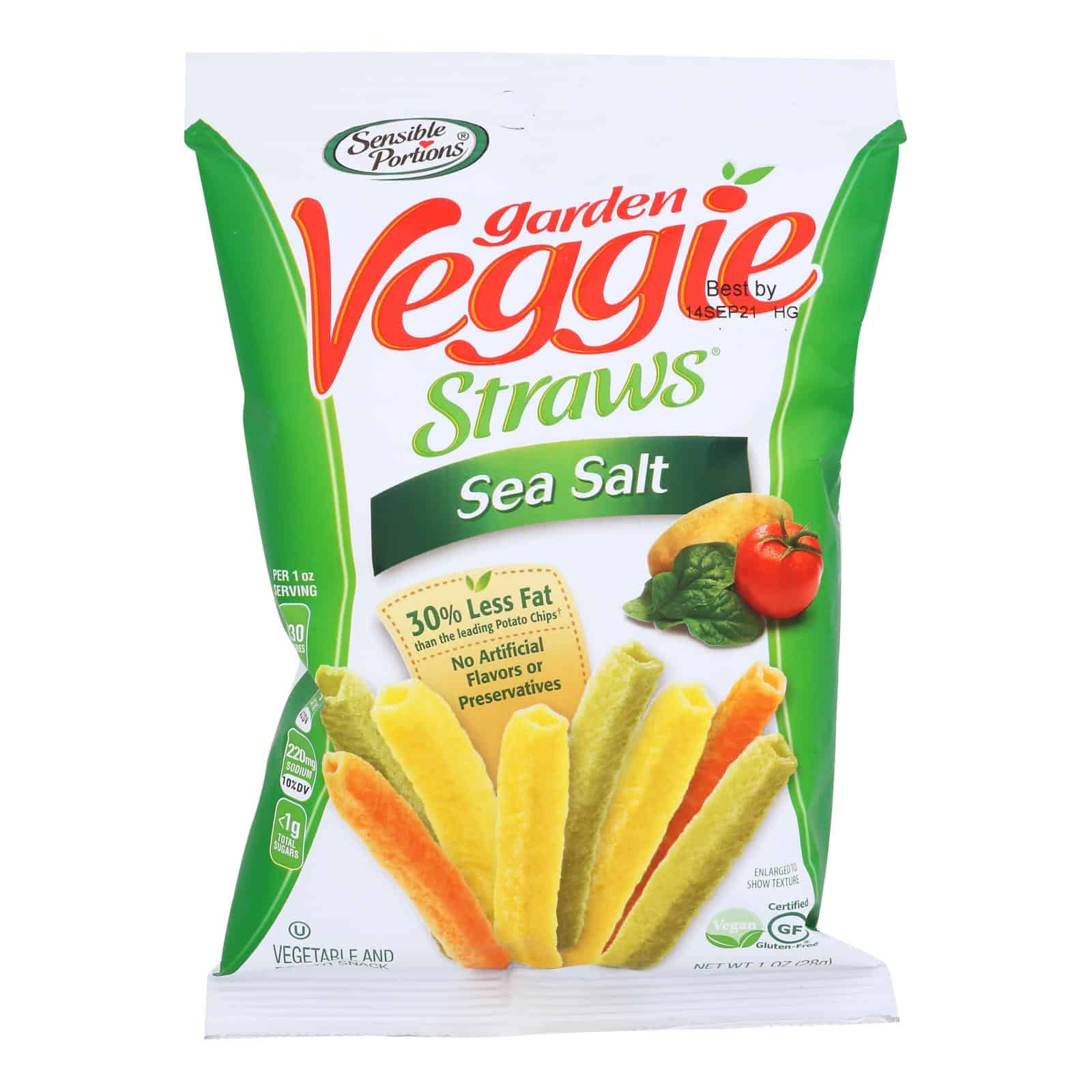 Sensible Portions Garden Veggie Straws - Sea Salt - Case of 24 - 1 oz.