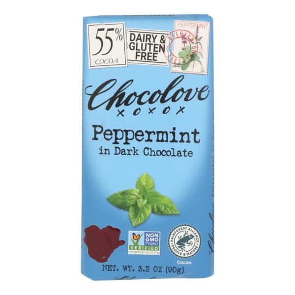 Chocolove Xoxox - Premium Chocolate Bar - Dark Chocolate - Peppermint - 3.2 oz Bars - Case of 12