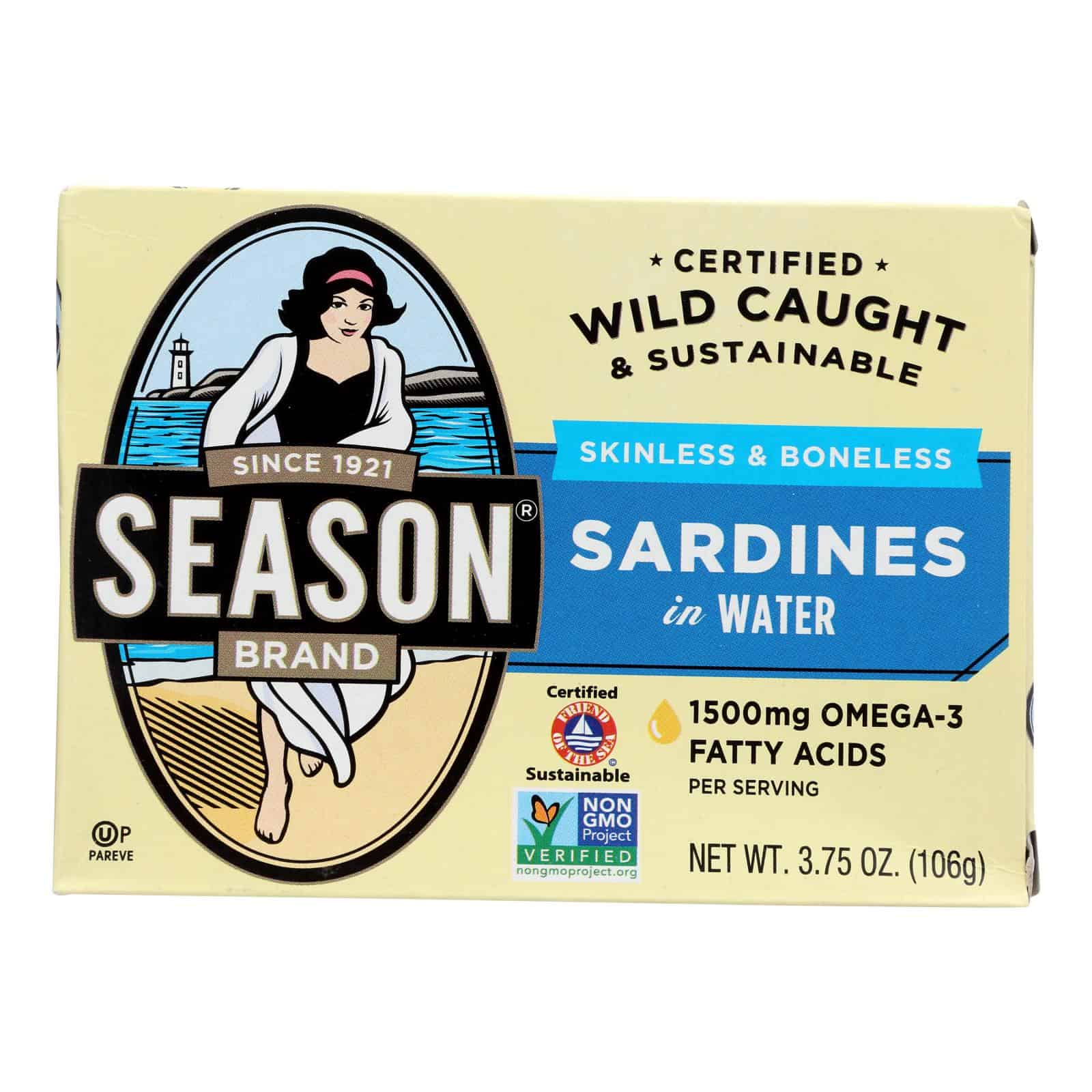 Season Brand Sardines - Skinless and Boneless - in Water - Salt Added - 3.75 oz - case of 12 - Image 3