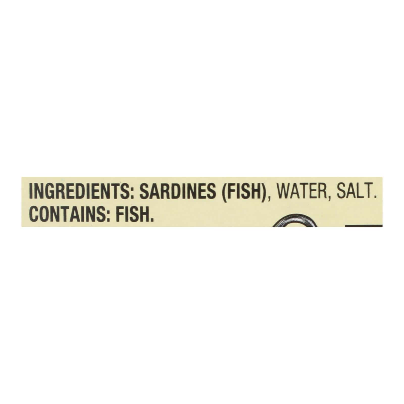 Season Brand Sardines - Skinless and Boneless - in Water - Salt Added - 3.75 oz - case of 12
