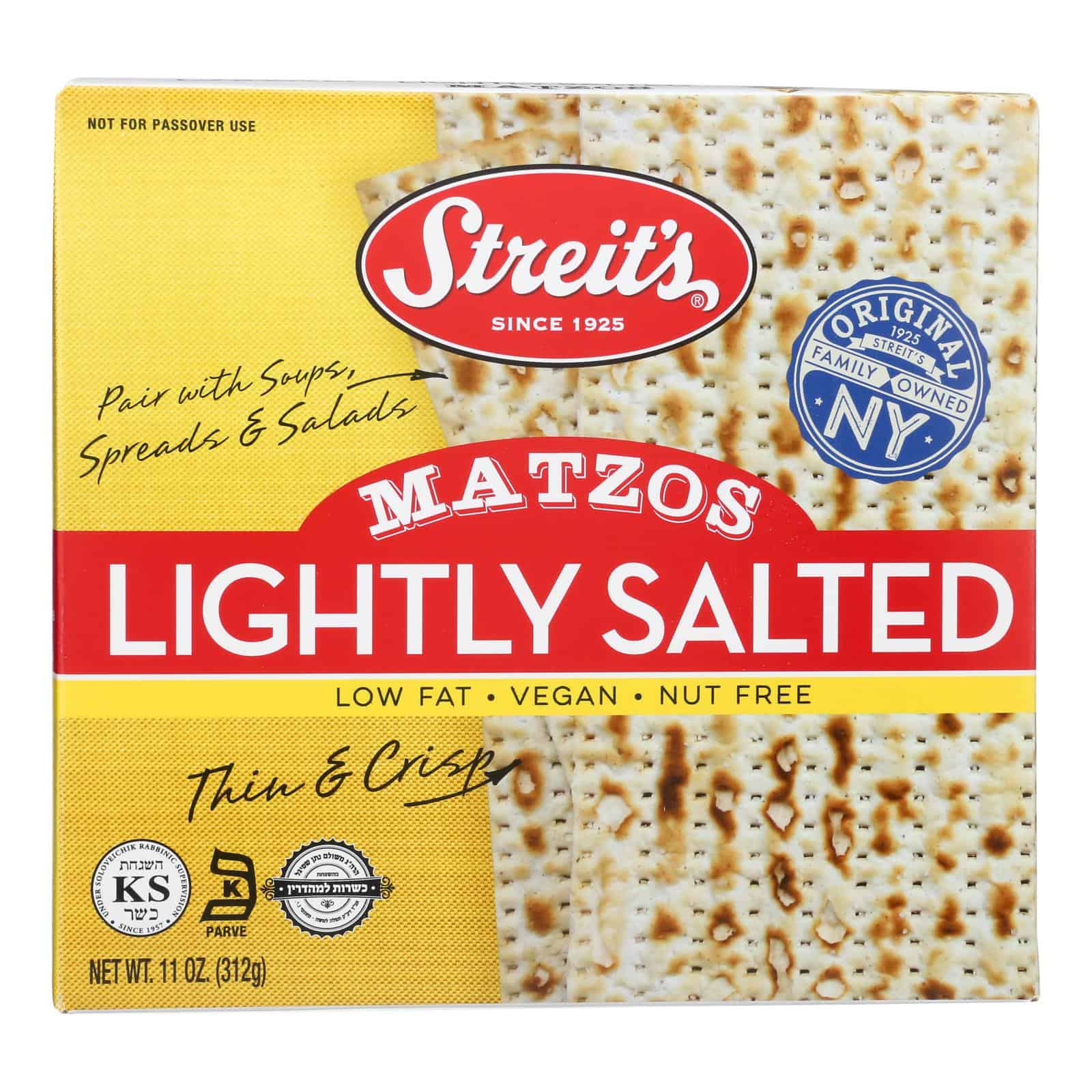 Streit's Matzos - Lightly Salted - Case of 12 - 11 oz.