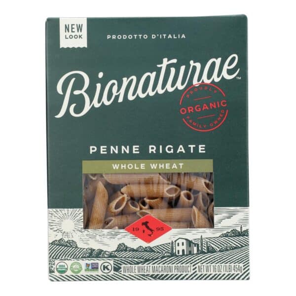 Bionaturae Pasta - Organic - 100 Percent Whole Wheat - Penne Rigate - 16 oz - case of 12
