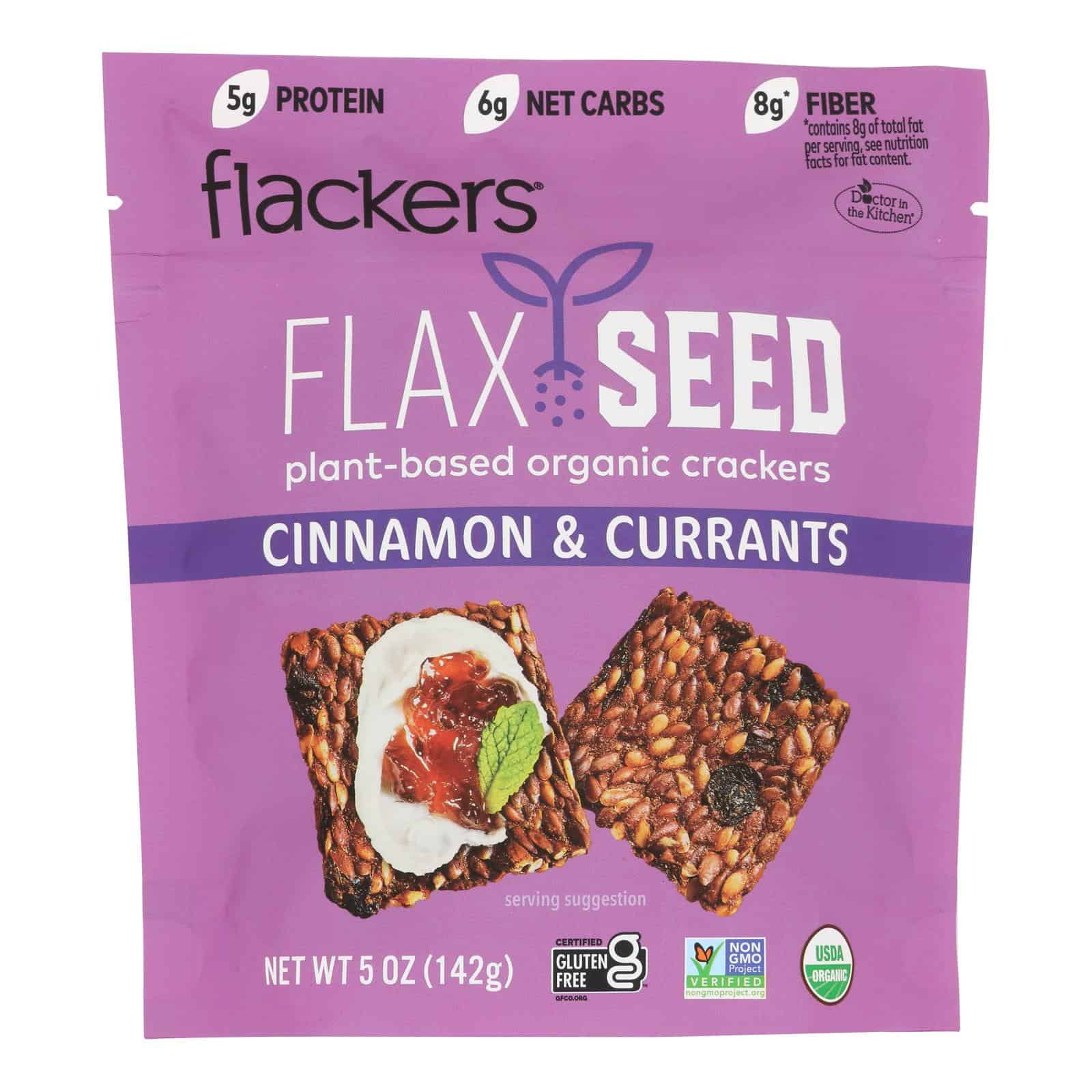 Doctor In The Kitchen - Organic Flax Seed Crackers - Cinnamon and Currants - Case of 6 - 5 oz.