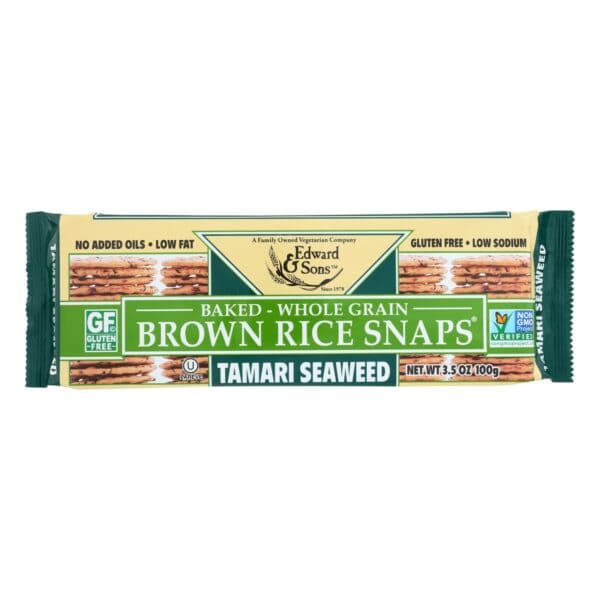 Edward and Sons Brown Rice Snaps - Tamari Seaweed - Case of 12 - 3.5 oz. - Image 2
