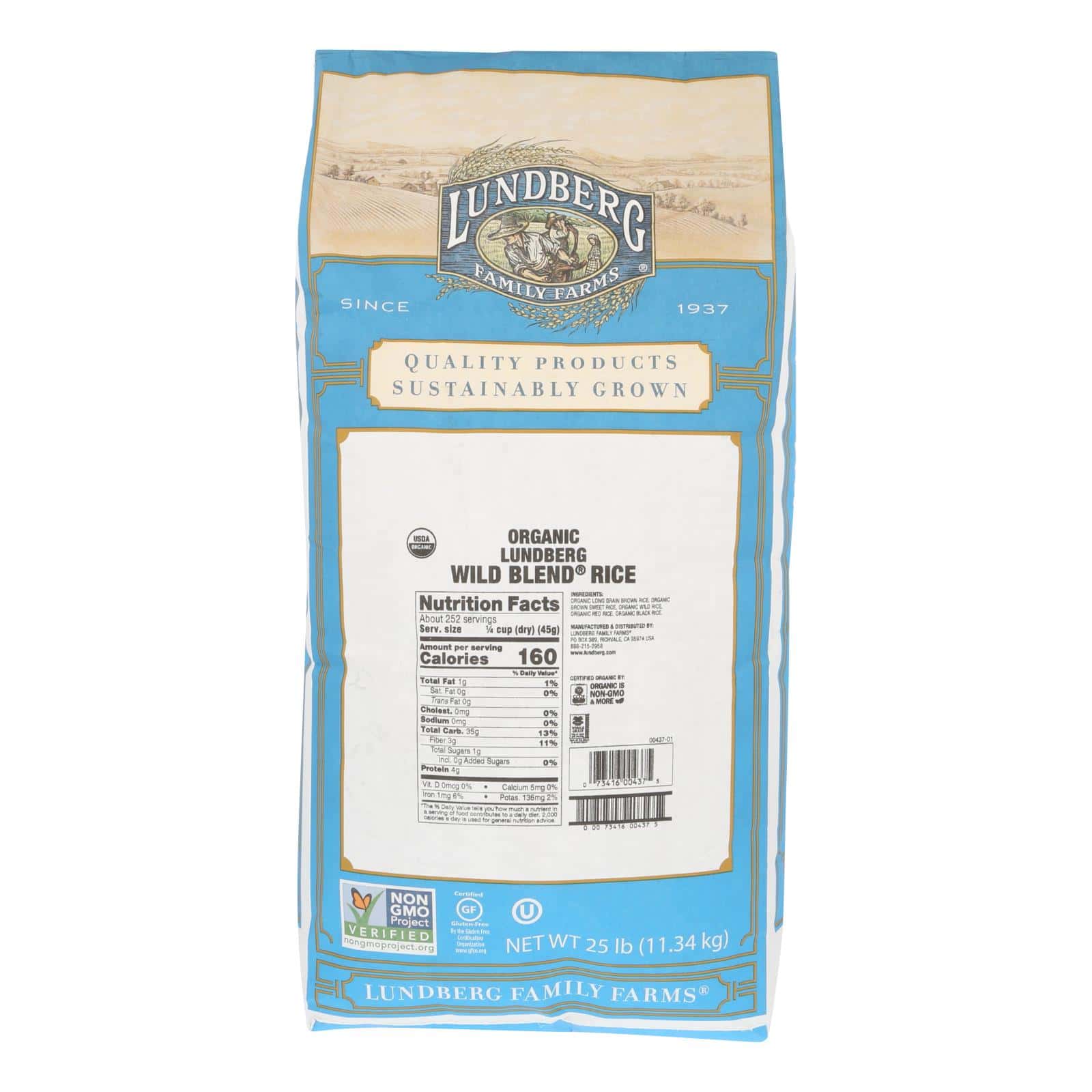 Lundberg Family Farms Organic Wild Blend Gourmet Brown Rice - Single Bulk Item - 25LB