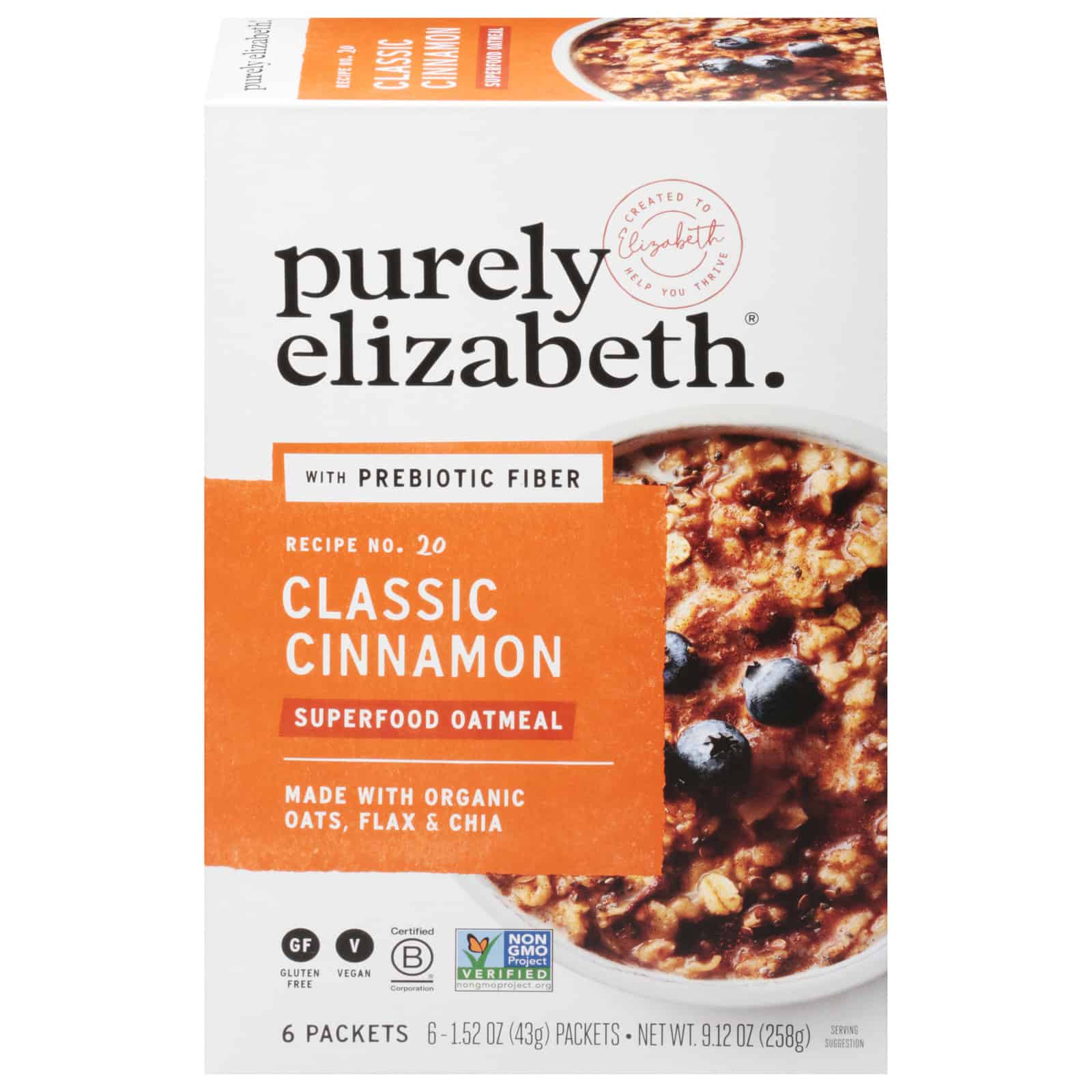 Purely Elizabeth - Sugar Free Oatmeal Classic Cinnamon - Case of 6-9.12 OZ