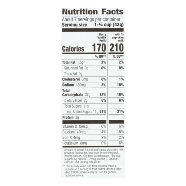Cascadian Farm Cereal - Organic - Berry Vanilla Puff - 10.25 oz - case of 12 - Image 2
