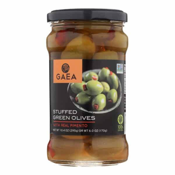 Gaea Stuffed Green Olives With Real Pimento  - Case of 8 - 6 OZ - Image 2