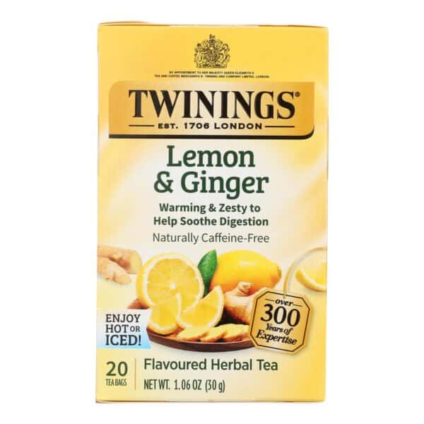 Twinings Tea Green Tea - Lemon and Ginger - Case of 6 - 20 Bags