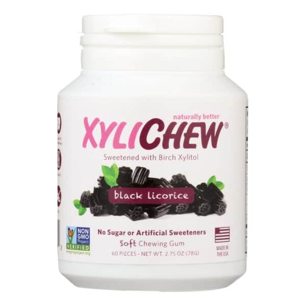 Xylichew Gum - Black Licorice - Jar - 60 Pieces - 1 Case - Image 2