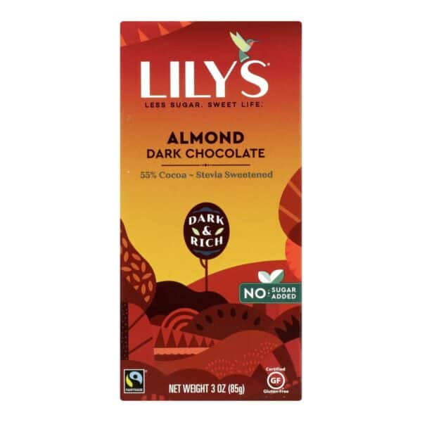 Lily's Sweets Chocolate Bar - Dark Chocolate - 55 Percent Cocoa - Almond - 3 oz Bars - Case of 12 - Image 2
