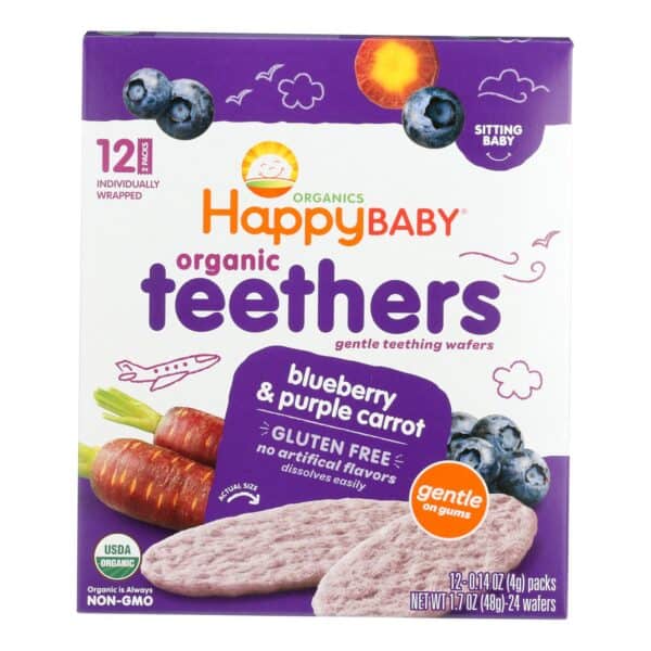 Happy Baby Teethers - Organic - Gentle - Blueberry and Purple Carrot - 1.7 oz - case of 6